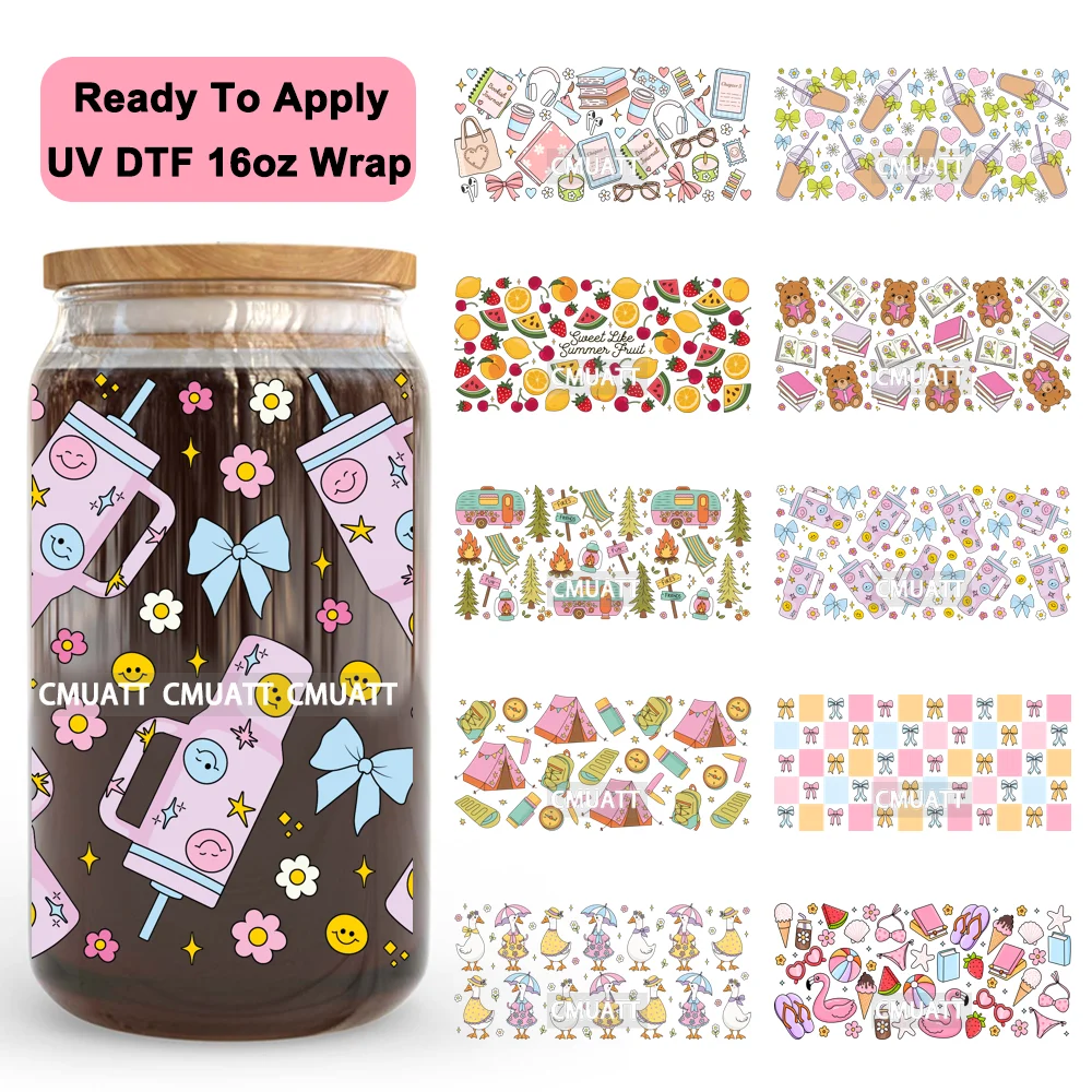 

Coquette Bow Fruits Summer Travel Vibe UV DTF Stickers Ready to Transfer Cup Wrap Custom Labels DIY For Libbey Glass Can Tumbler