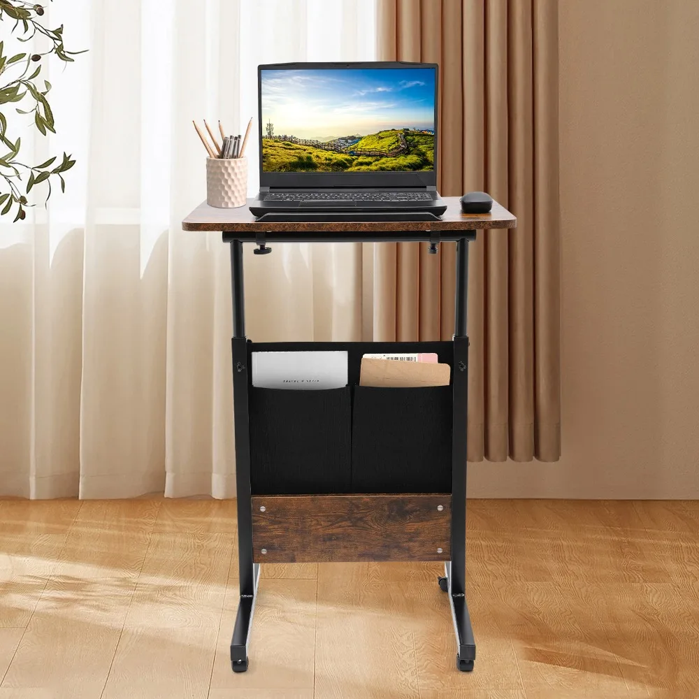 

Standing Desk 16 * 24 Inches Portable Laptop Desk with Lockable Wheels Rolling Stand Up Computer Workstation (Brown Black)