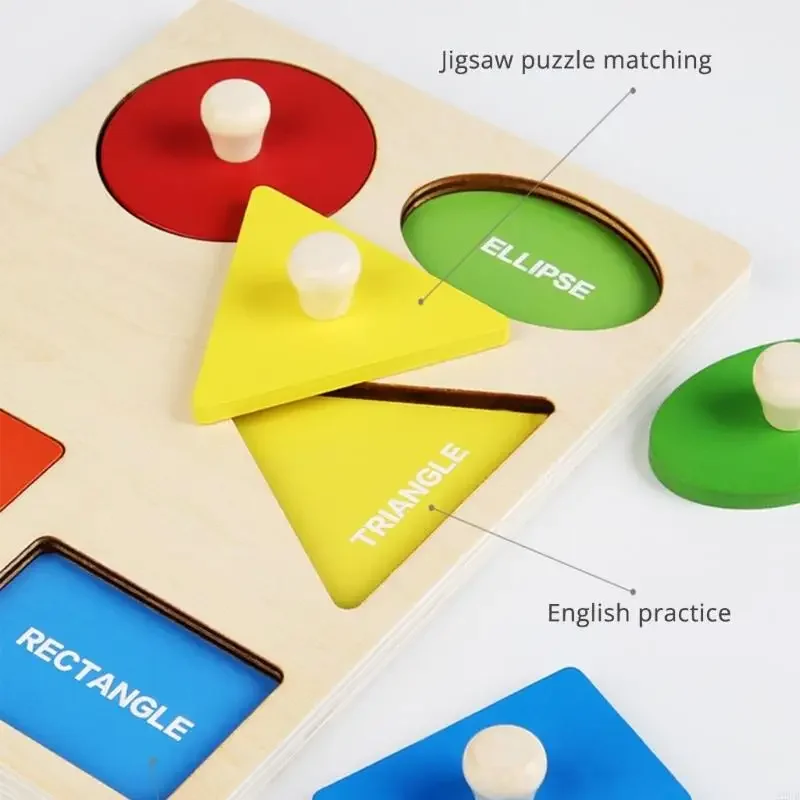 Rompecabezas geométrico educativo madera, rompecabezas con forma fija, juguete para preescolar, coordinación mano-ojo, ayuda