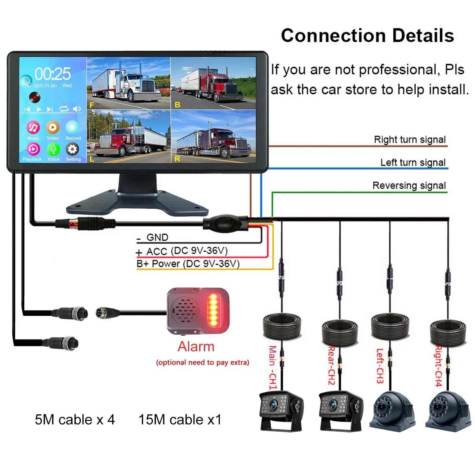 Lastbus 10.36" Wireless Apple CarPlay Quad Split Monitor Touchscreen 4K + Car Stereo Reverse Waterproof Camera For RV Truck - Image 6