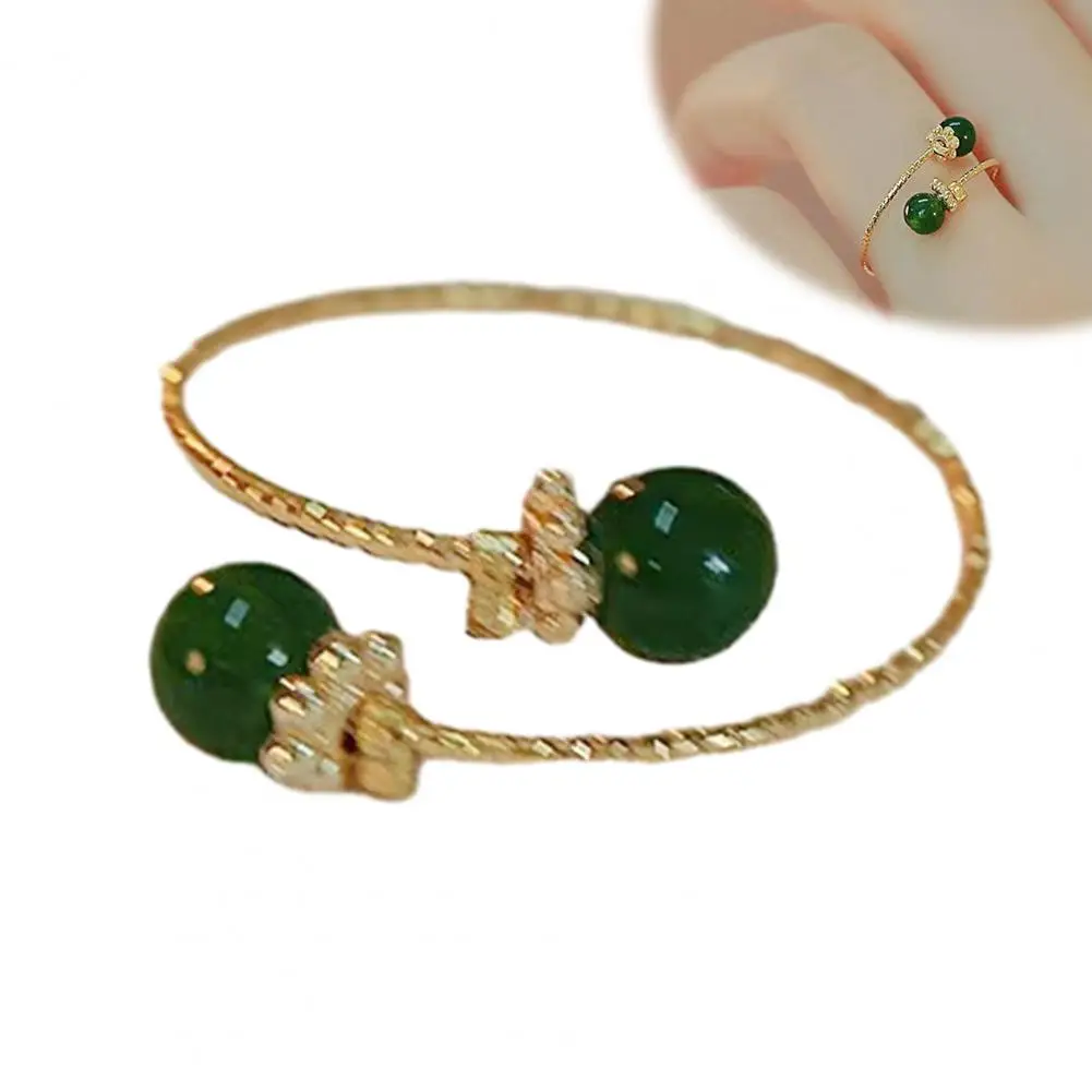 Adjustable Ball Design Ring Adjustable Women’s Ring with Green Ball Accent Retro Open Wrap Finger Band Stylish Vintage for Her