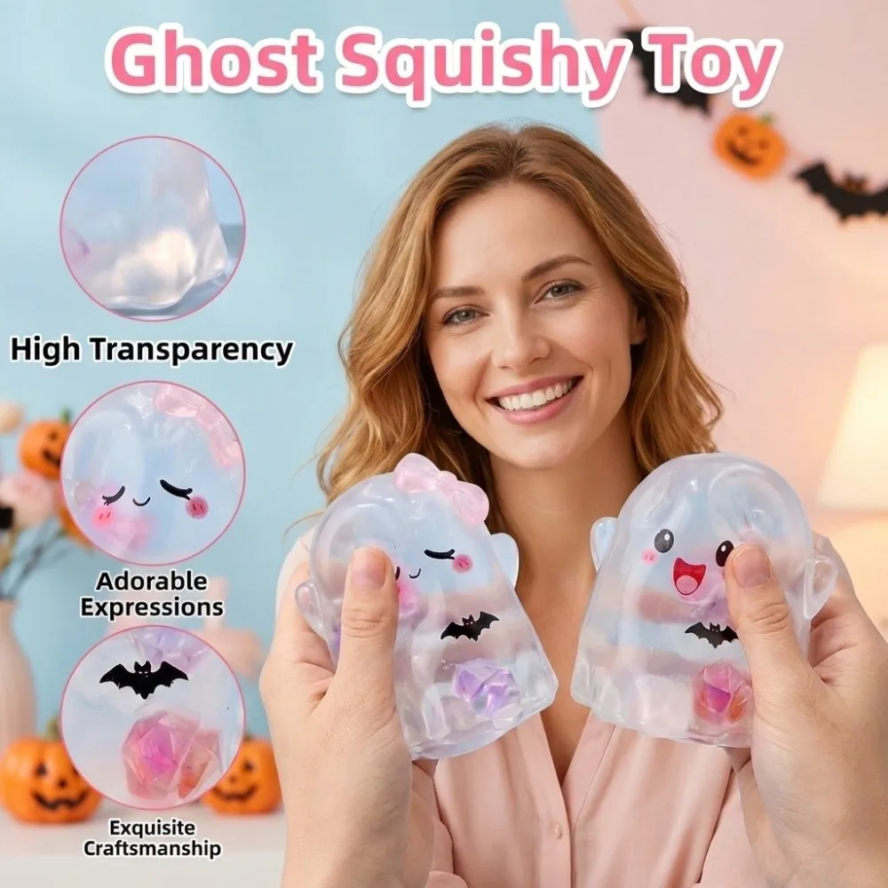 2PCS/SET Cartoon Ghost Squishy Toy Slow Rebound TPR Ghost Fidget Toy Transparent Moldable Slow Rebound Fidget Toy Decoration
