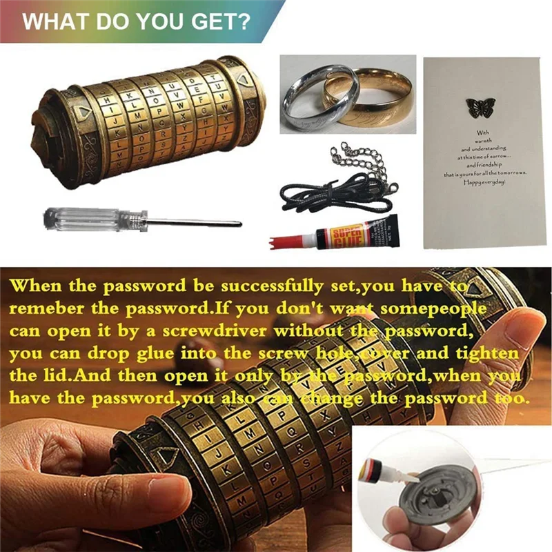 Da Vinci Code Mini Lock Puzzle Box With  Compartment Anniversary Code Lock As Gift For Boy And Girl As Shown