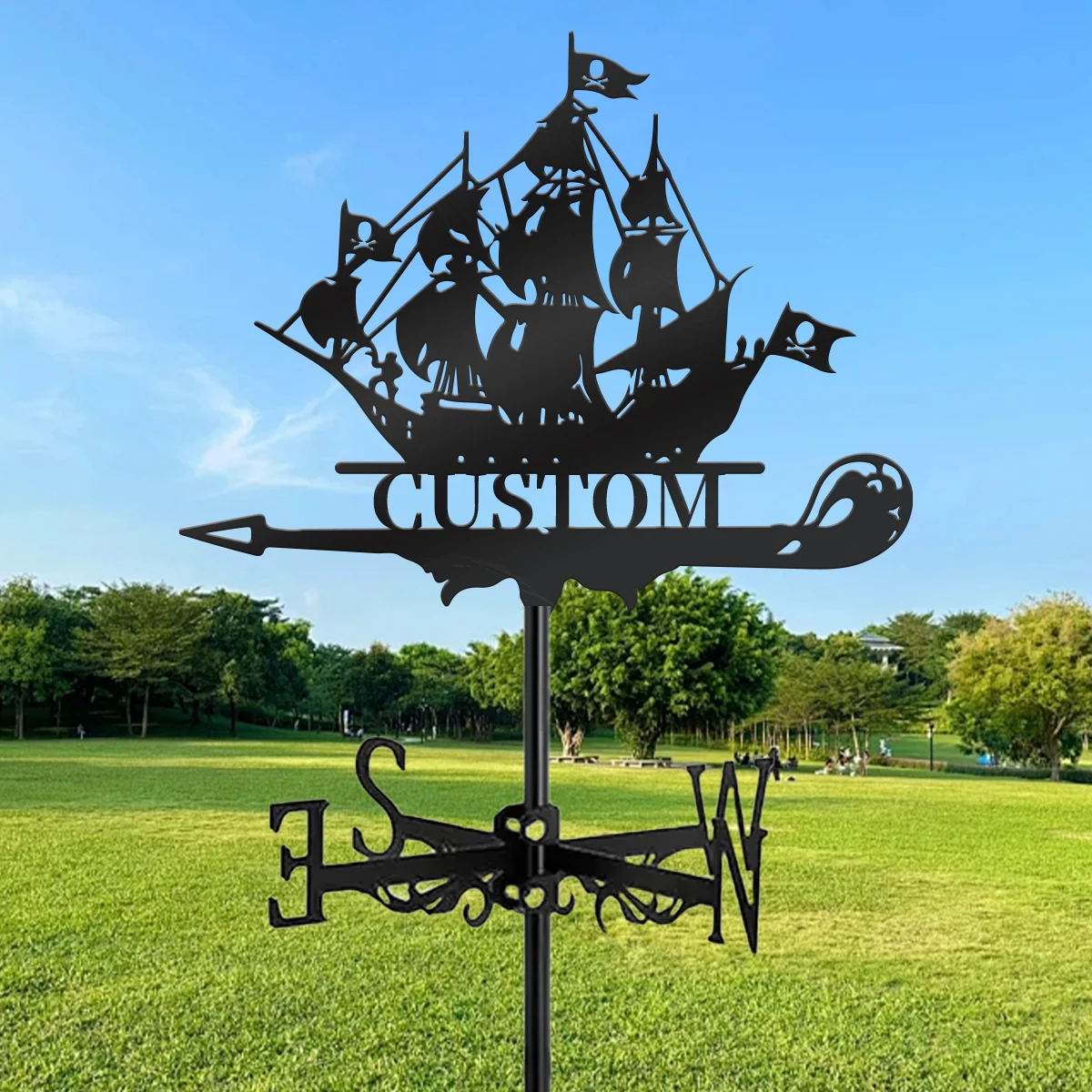 1Pack Custom Retro Style Pirate Ship Metal Weather Vanes, Outdoor Wind Direction Indicator, for Home Farm, Christmas Decor