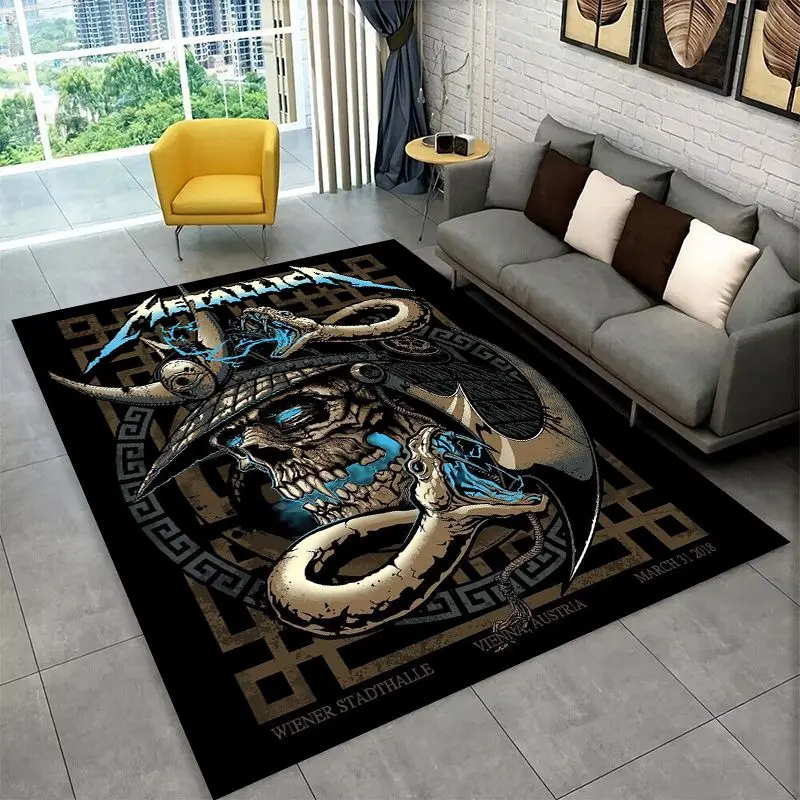 Retro Metal Band M-Metallica Thrash Non-Slip Area Rug for Living Room Bedroom Playroom,Carpet Floor Mat for Home Decor Holiday