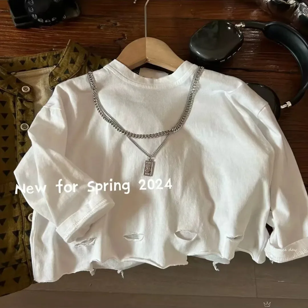 

Spring and Autumn Children's T-shirt Long Sleeve 2026 New Style Boys Girl Fashionable and Casual Piercing T-shirt