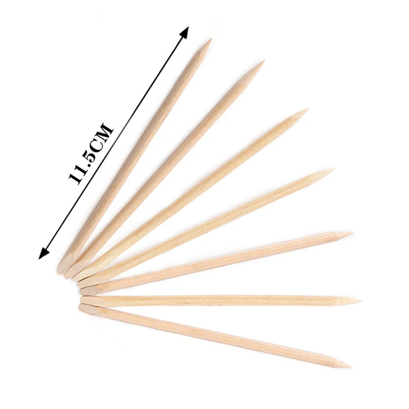 100Pcs Orange Wood Sticks Nail Art Care Salon Cuticle Pusher Remover Manicure Tool