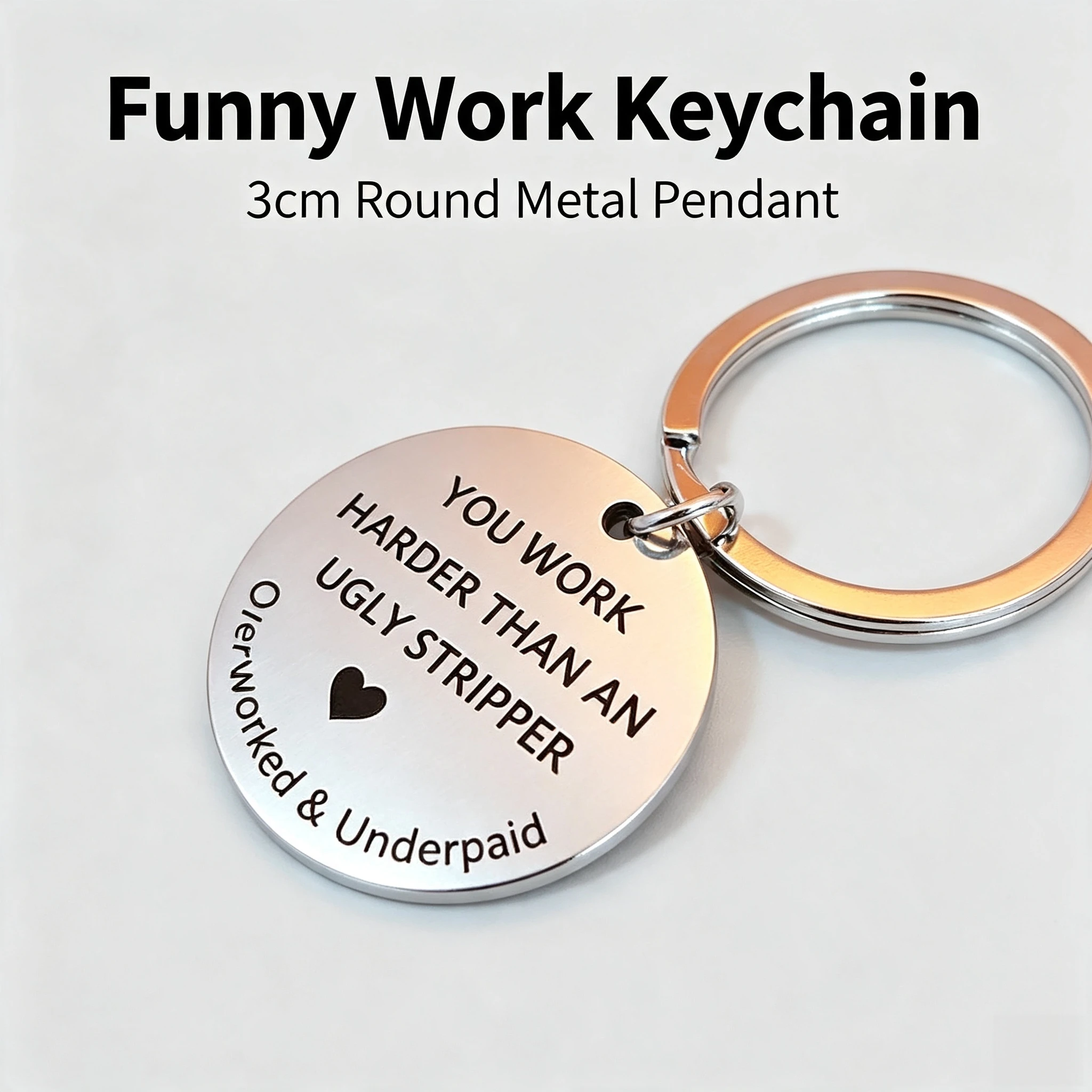 Funny Work Quote Engraved Stainless Steel Keychain Round Key Tag Gag Gift For Coworkers Friends Key Ring Bag Charm