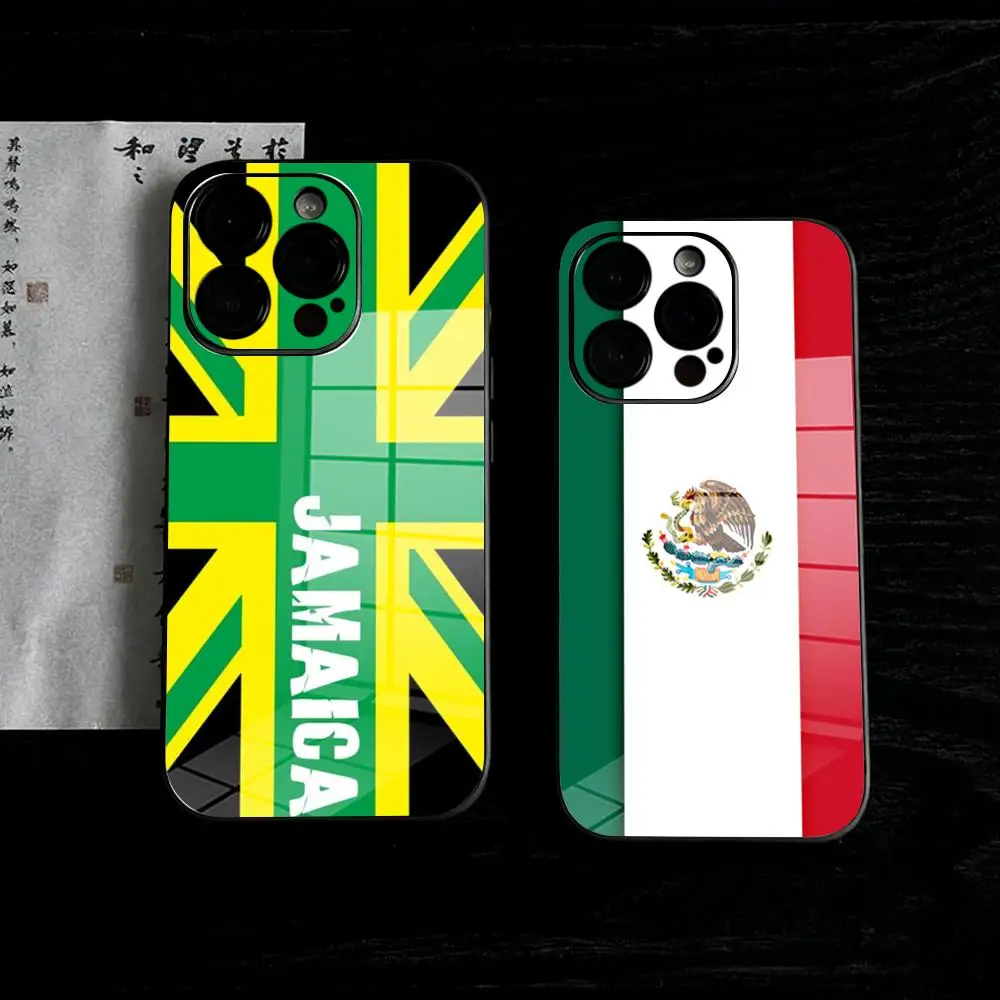 

Jamaica Flag Phone Case For IPhone 17 Air 16 15 14 13 12 11 Pro Max Precision Holes In Acrylic Anti-fall Glass PC Case