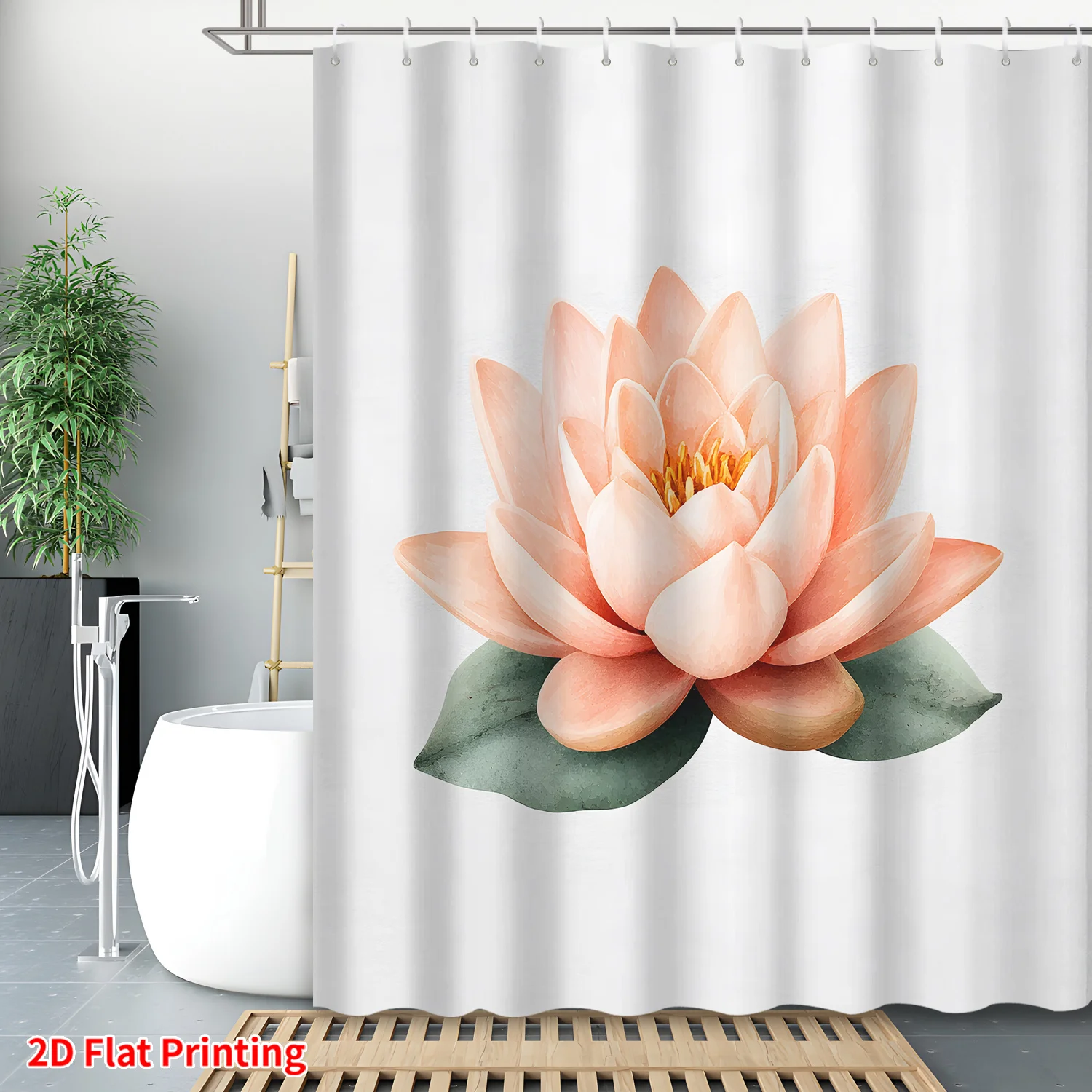

Elegant Watercolor Lotus Floral Shower Curtain Waterproof Bath Curtain Tropical Boho Bathroom Decor Art Print for Modern Home