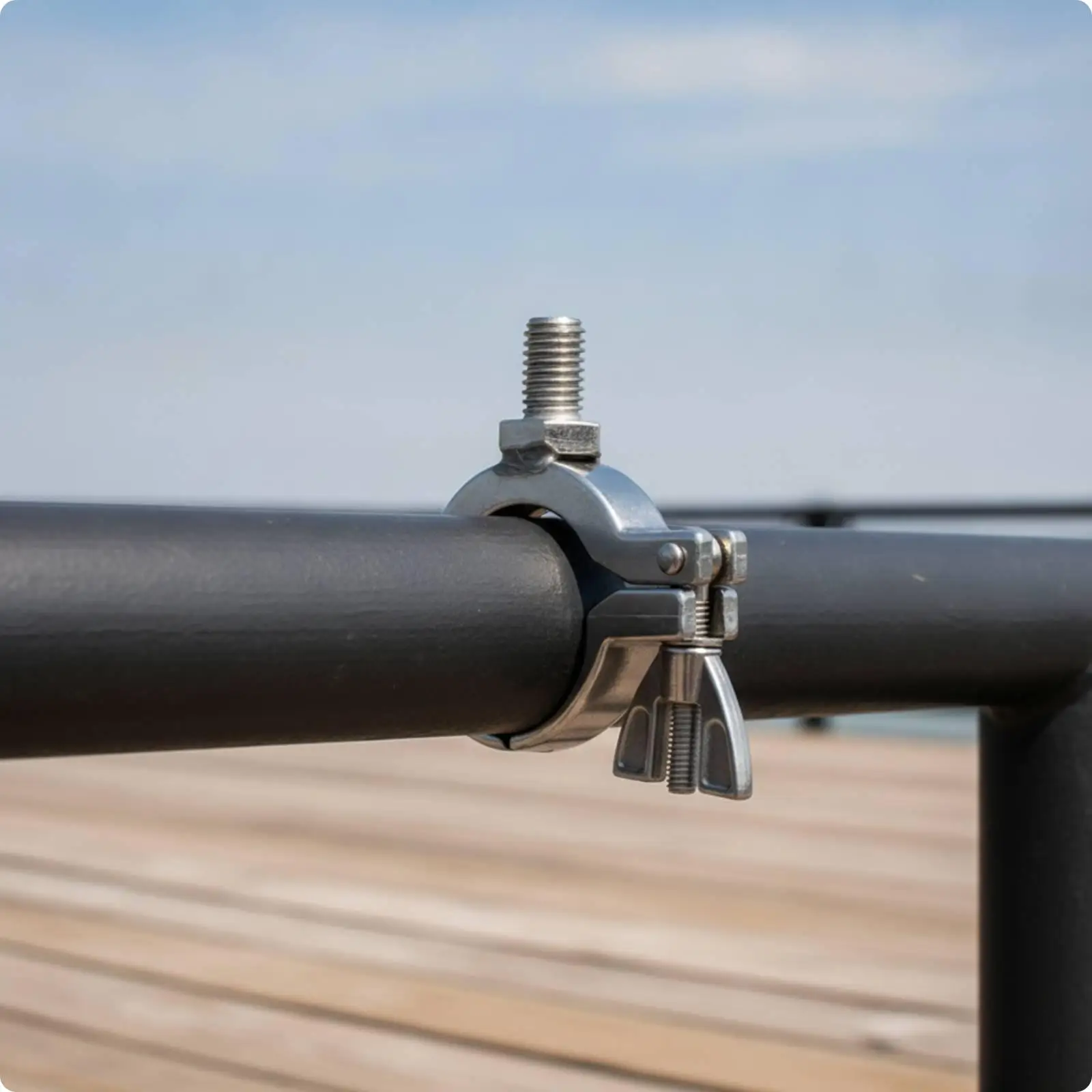 Outdoor Shade Support Bracket with Threaded Post 304 Stainless Steel Clamp for Sun Umbrella Fishing Railing Mount