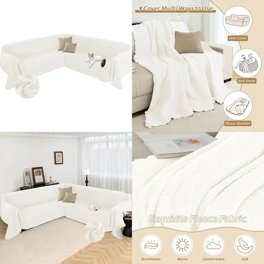 

Plush L-Shape Sectional Sofa Cover with Tassel for Plush Sofa U-Shaped Corner