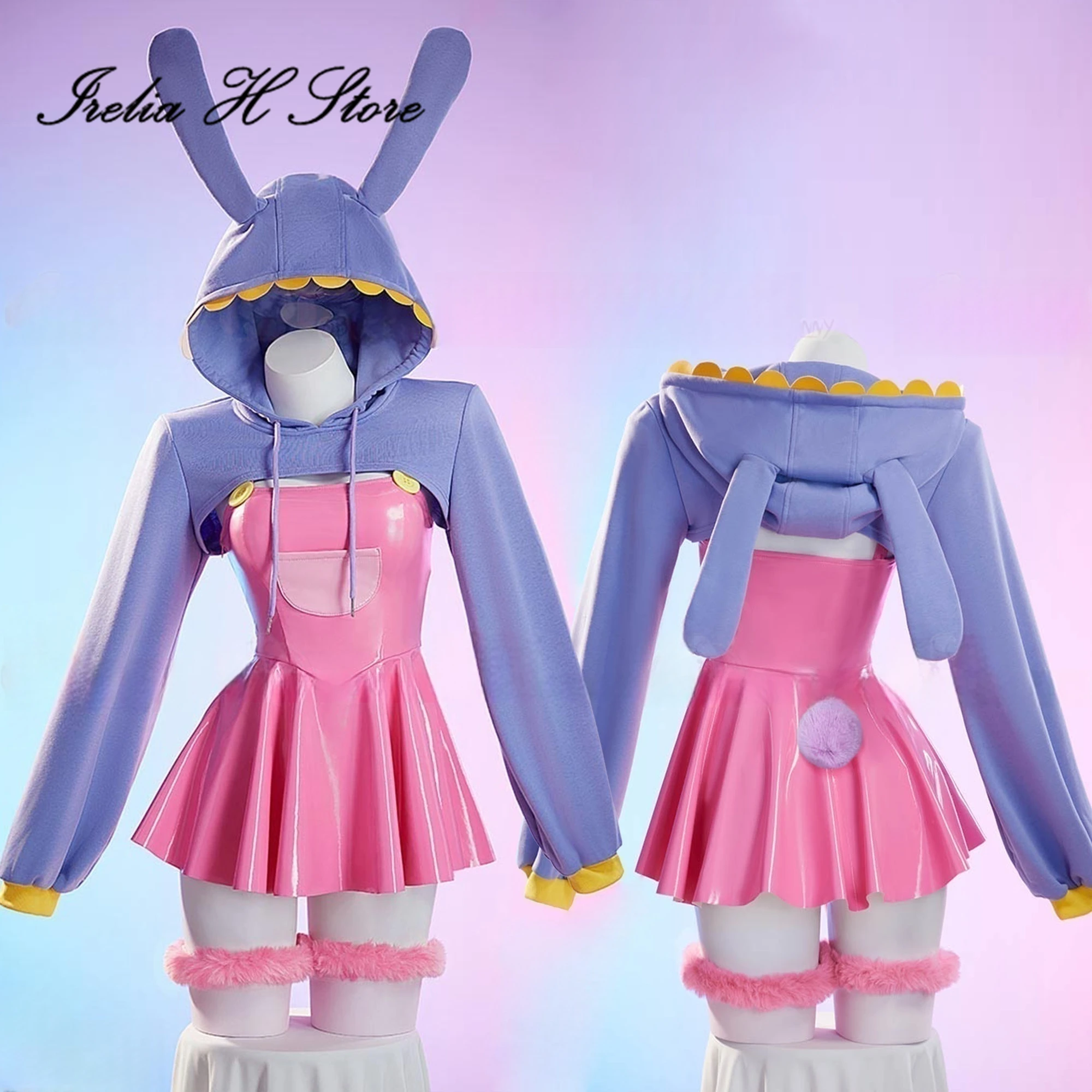 

Irelia H Store Anime Circus IAX rabbit Cosplay Costume PU Ribbit Girl Sweet Leather Dress Halloween Costumes