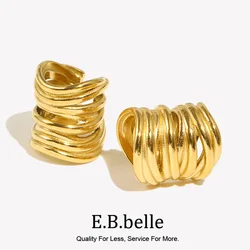E.B.belle Retro Multi-layer Wrapped Ear Clip Water Resistant 316L Stainless Steel 18K Gold Plated Gift Earrings for Women