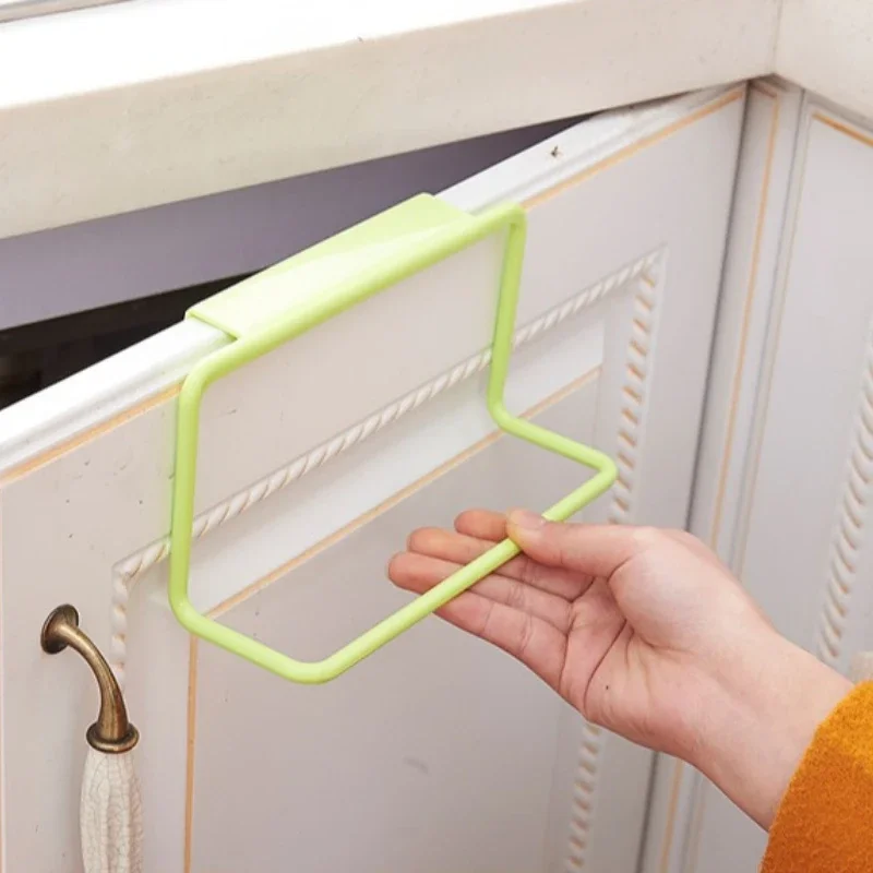 1pc Towel Storage Rack Bathroom Kitchen Plastic Towel Rack Hanging Holder Home Cabinet Door Single Pole Towel Organizer Rack