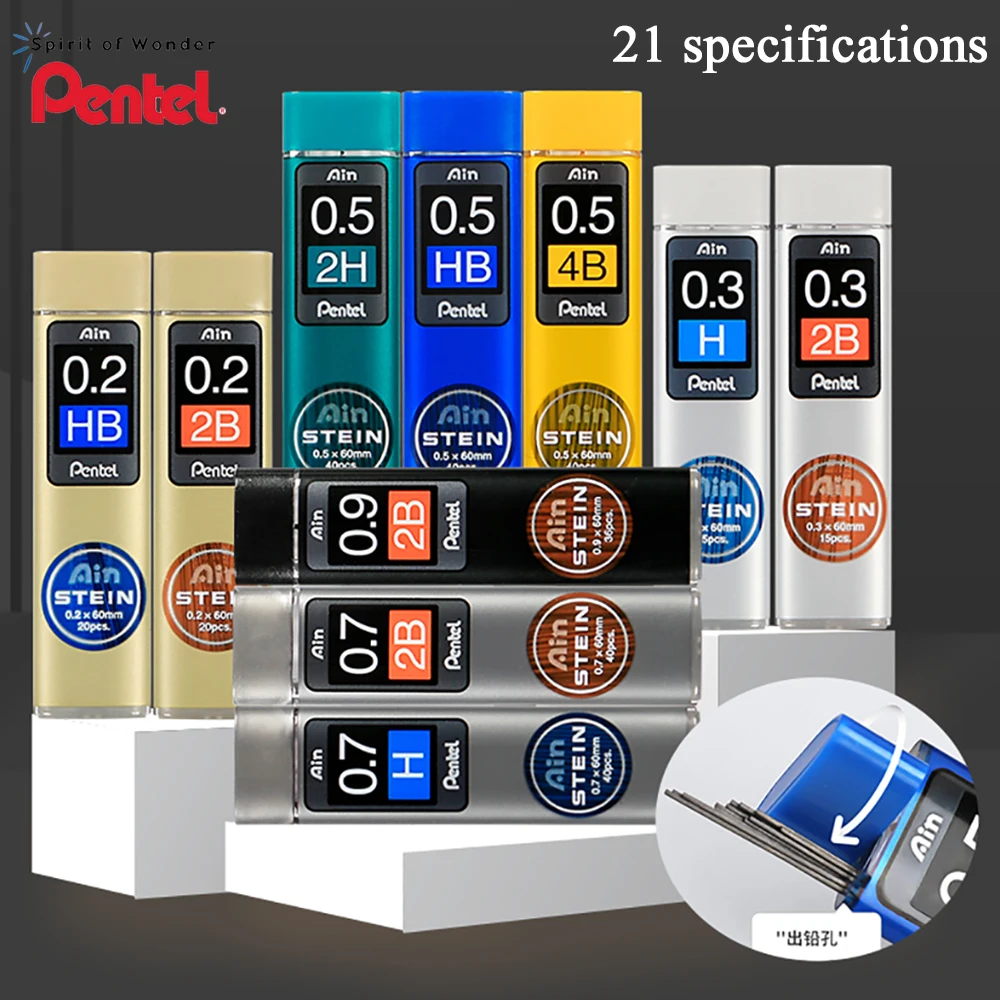 Pentel Lõi Chì C275 Cực Tốt Cơ Bút Chì Core HB 2B Nhựa Đen Bút Chì Dẫn STEIN 0.3 0.5 0.7 0.9mm Văn Phòng Phẩm