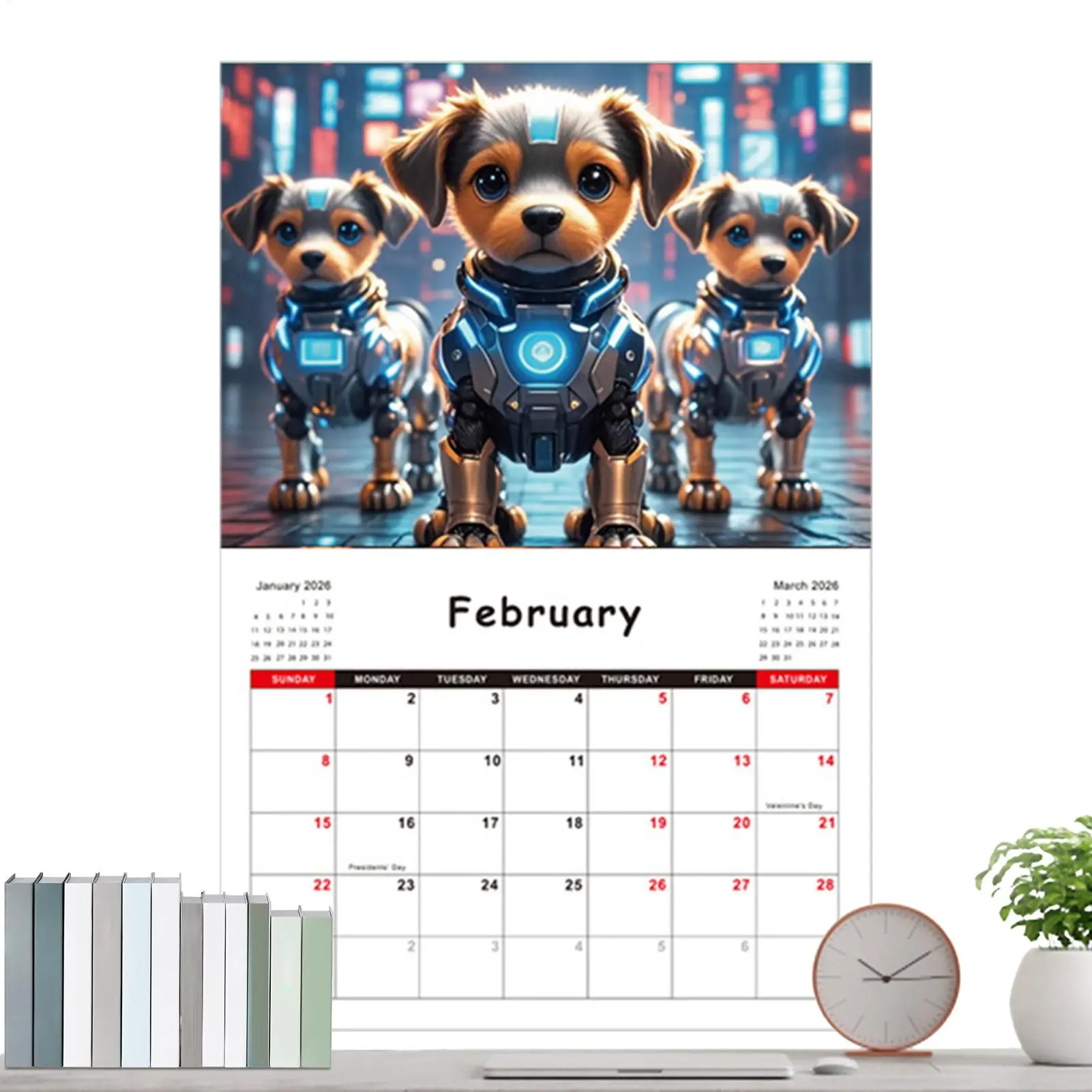 

Милая техническая собака 2026 Календарь Веселая собака Настенный календарь Большой размер 12-месячный календарь с надписями и контрольным списком страниц