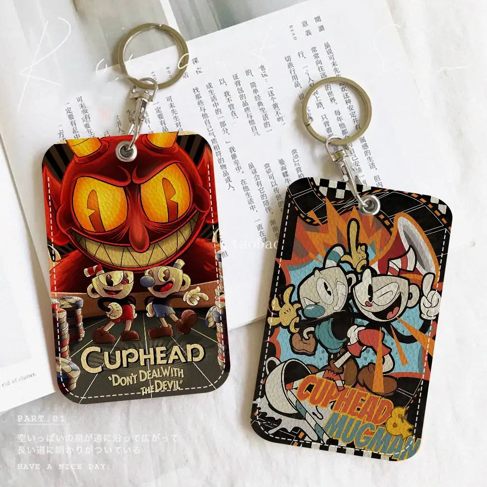 Game Anime Cuphead Cartoon Badge Holder Keychain for Bank Business Work Card Holder Student Card Protective Case Bus Card