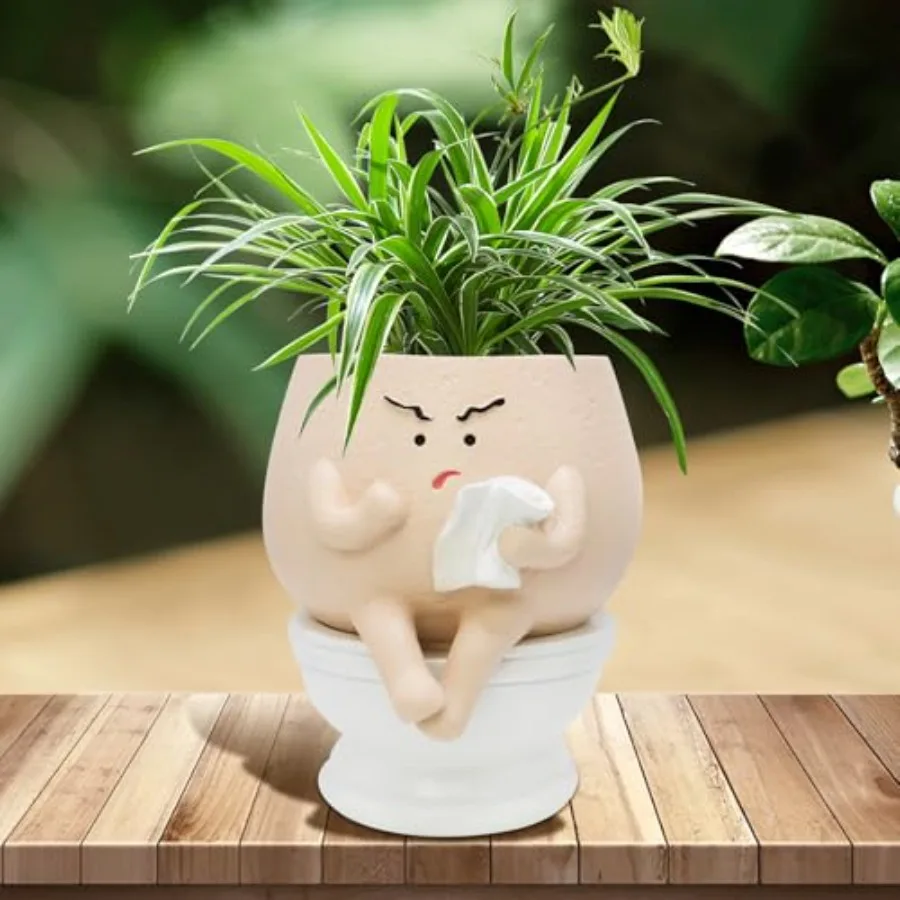 

Face Self Watering Planter Pots Funny Toilet Plant Pot for Indoor Plants Resin Face Flower Pots Quirky Succulent Planters with