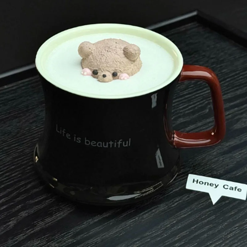 Creative Ceramic Mug Arc Shape Letter Pattern Underglaze Color Process Contrast Color Handle 300ml Capacity Personalized Cups
