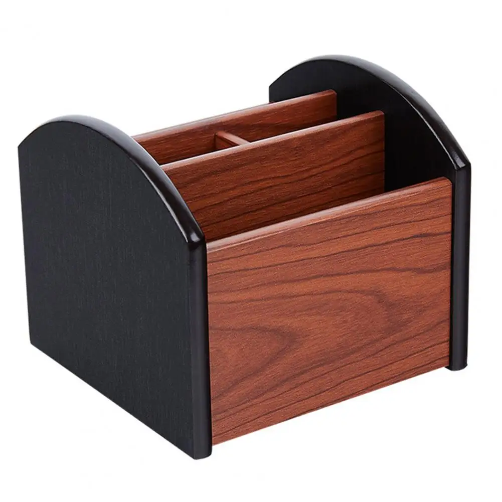 Rotating Desktop Organizer Wooden Desktop Storage Box with 4 Compartments 360 Degree Rotation Capacity Organizer for Remote