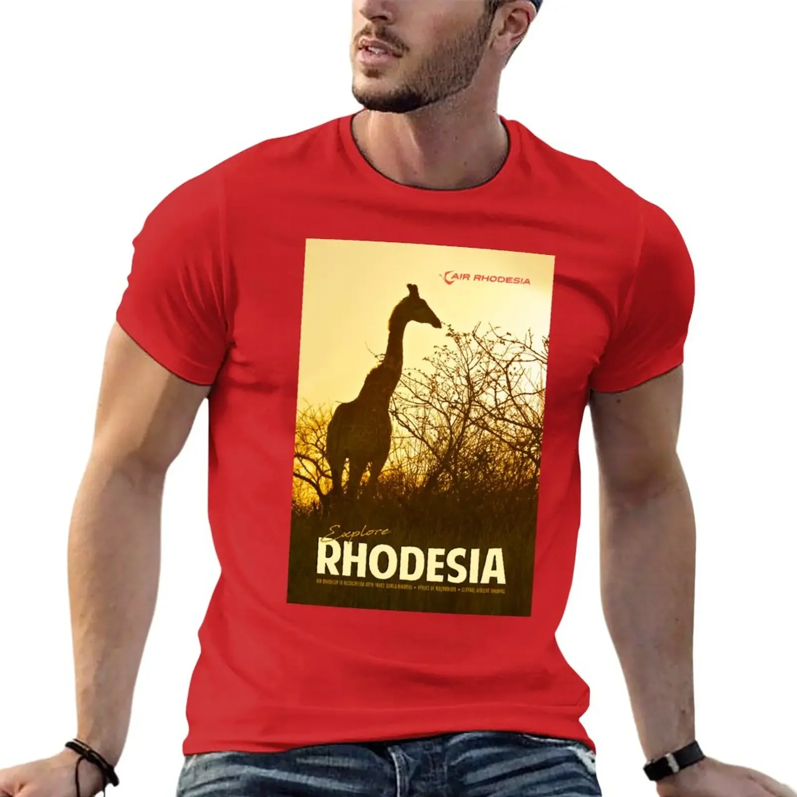 

New Vintage-Style Rhodesia (Zimbabwe) Travel Poster T-Shirt Man t-shirt sweat for a boy mens cotton t shirts