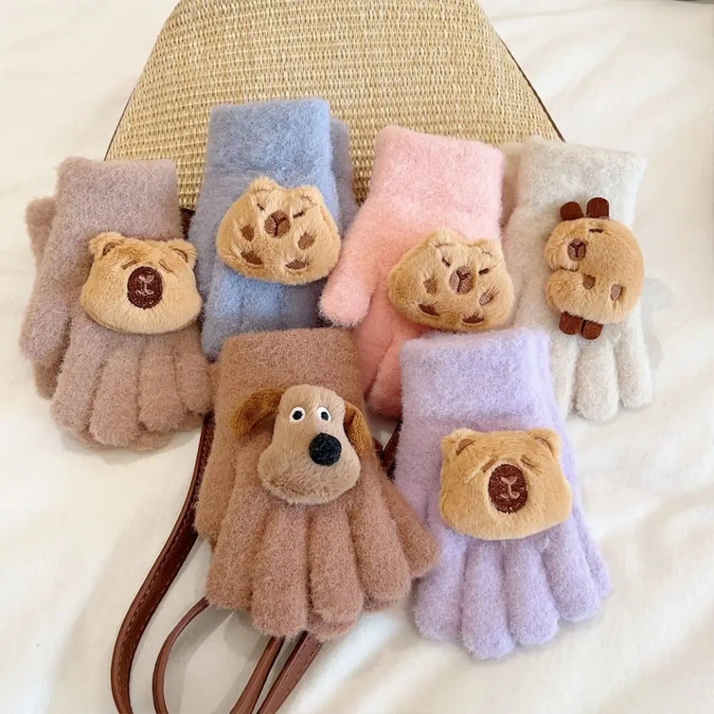 Portable Capybara Gloves Thicken Knitted Mittens Kawaii Stre