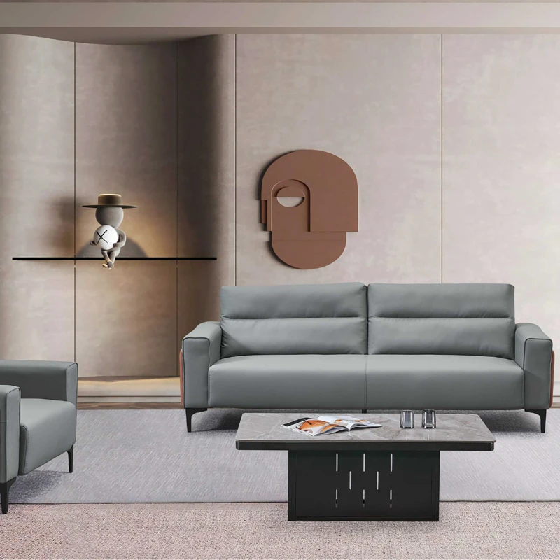 Light Gray Luxury Texture Office Sofa Multi-Functional Modular Segmented Leather Furniture Modern Design Apartment Home Office