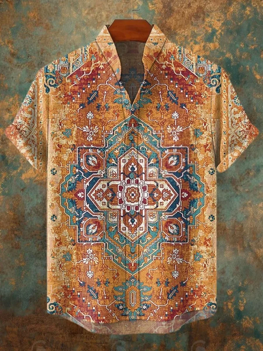 

Summer new men's floral printed short sleeved shirt, casual high art printed button up shirt, comfortable and fashionable style
