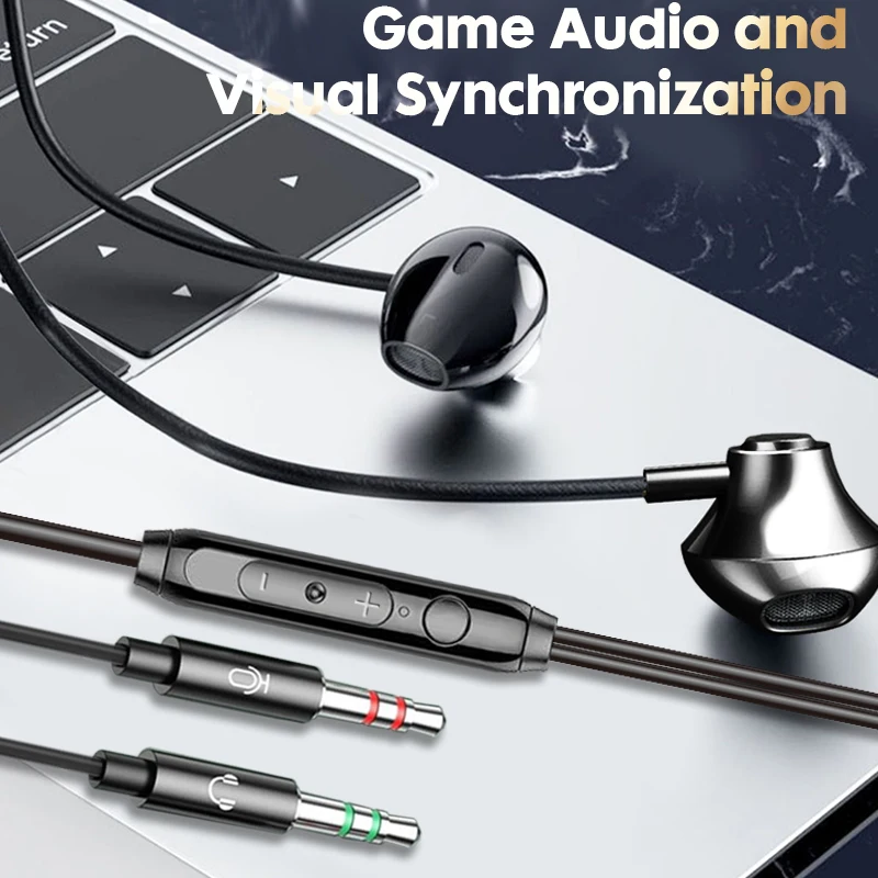 KAMYU 3.5 มม. หูฟังแบบมีสายแบบปลั๊กคู่สำหรับคอมพิวเตอร์เดสก์ท็อปประสิทธิภาพเสียงคุณภาพสูงการออกแบบตามหลักสรีรศาสตร์ชุดหูฟังพีซีแบบปลั๊กคู่