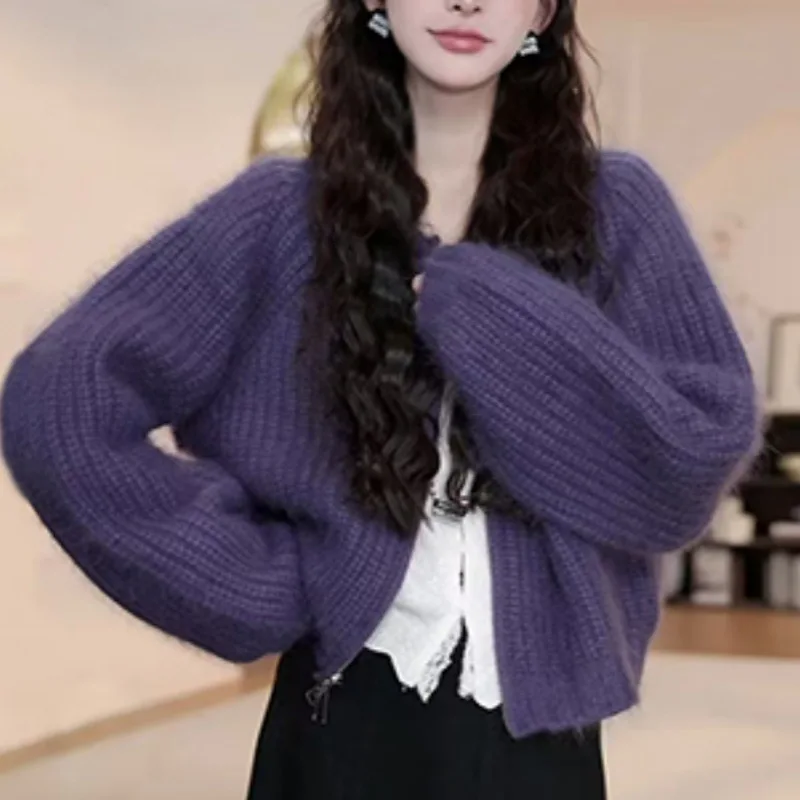 

Autumn Winter New Lazy Style Super Beautiful Sweater Cardigan Women Elegant Korean Style Loose Knitted Zipper Coat
