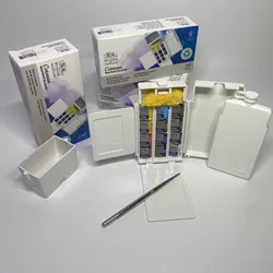 Winsor & Newton Cotman 수채화 물감 필드 포켓 휴대용 여행 세트 12 색 하프 팬 수채화 그림 브러시 스폰지