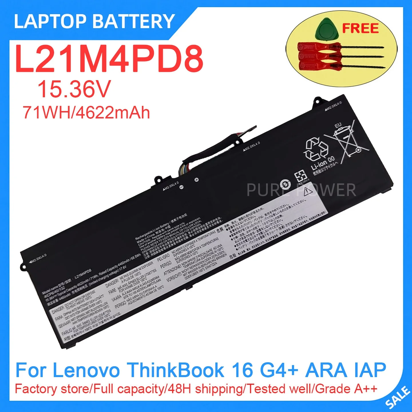 New Laptop Battery L21M4PD8 15.36V 71WH 4622mAh High Quality For Lenovo ThinkBook 16 G4+ ARA IAP