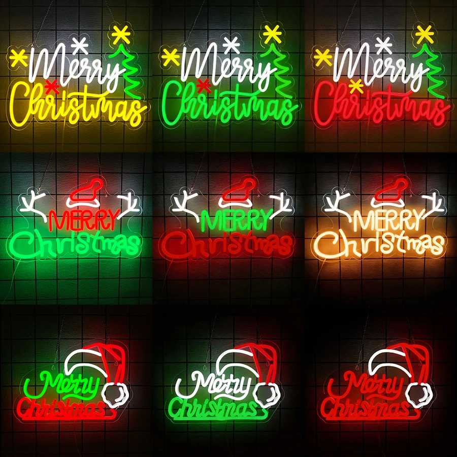 

Веселого Рождества, неоновые вывески для декора стен, светодиодная шляпа Санта-Клауса, неоновые для рождественской вечеринки, бара, человека, пещерного окна, детская комната, подарки на день рождения