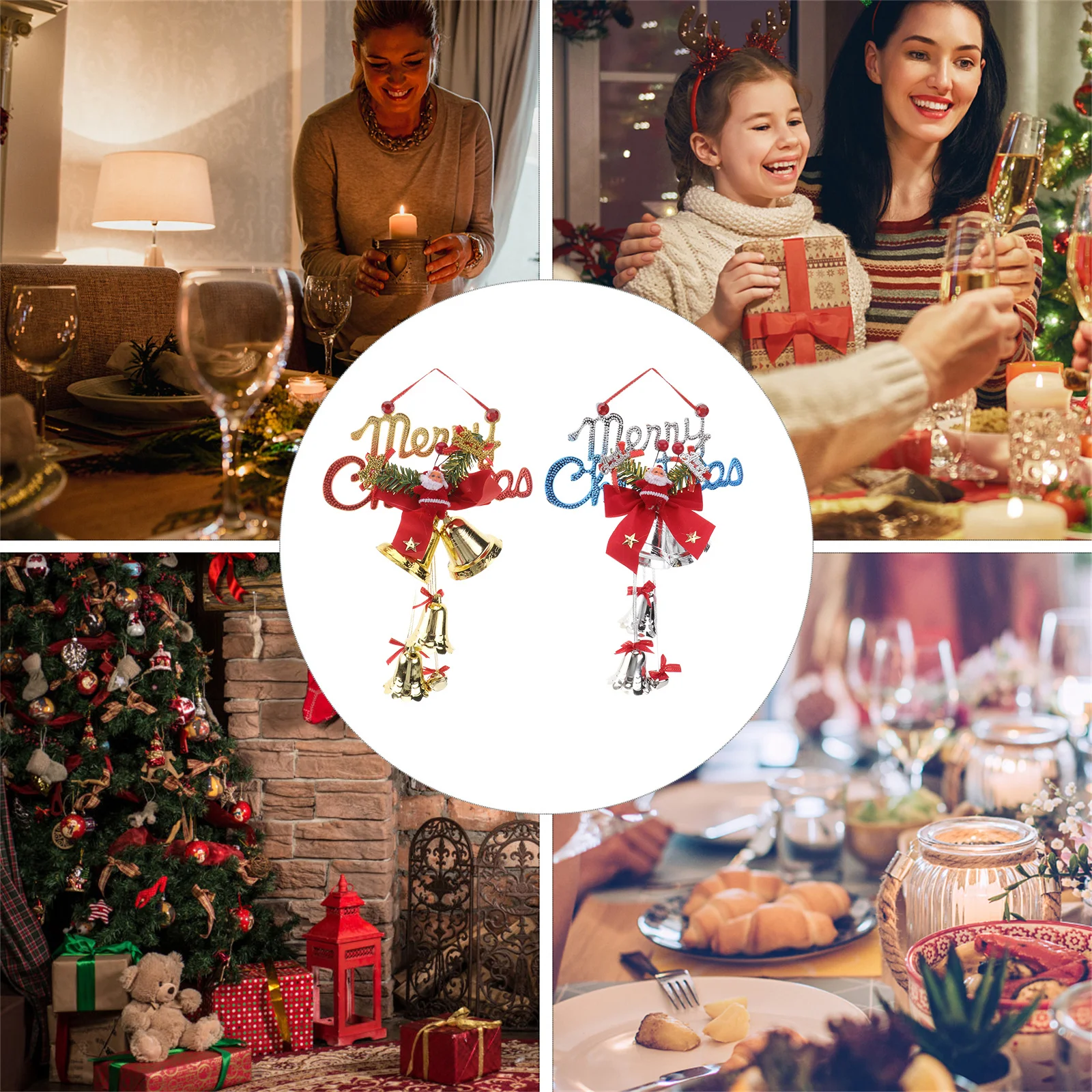 

4Pcs Christmas Tree Pendant Jingle Bell Hanging Decor Golden Silver Door Decoration Set Xmas Festive Christmas Hanging