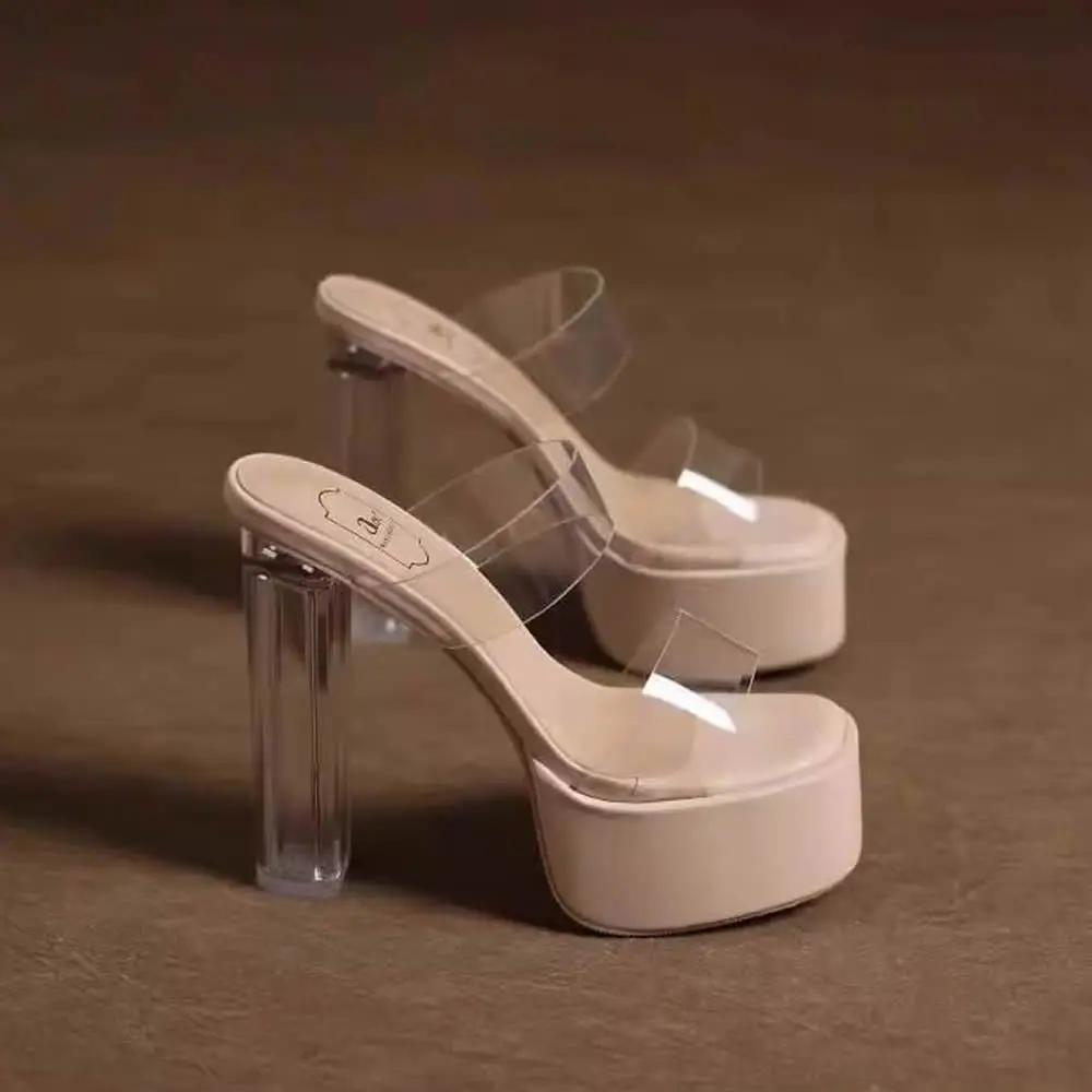 

Женские туфли на высоком каблуке, новинка лета 2025, водонепроницаемые тапочки с толстыми кристаллами, не уставшие ноги, женская обувь