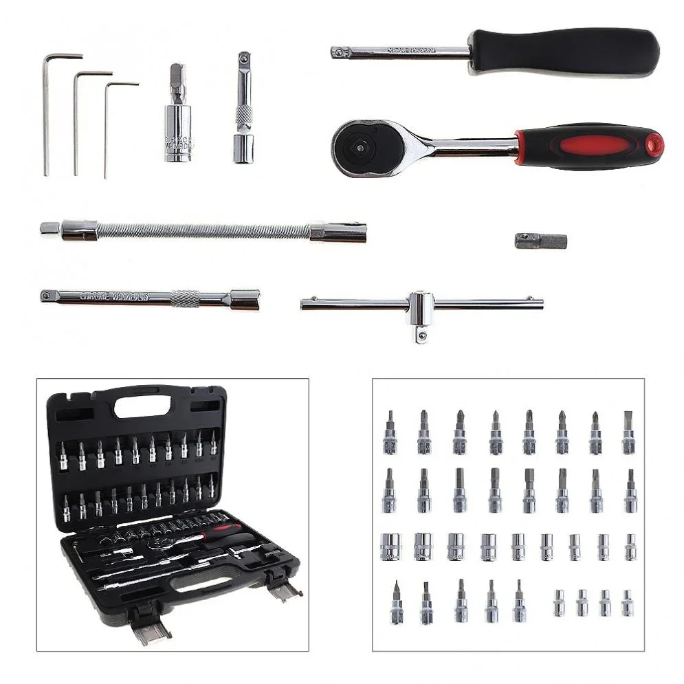 46pcs/lot Socket Set Universal Car Repair Tool Ratchet  1/4