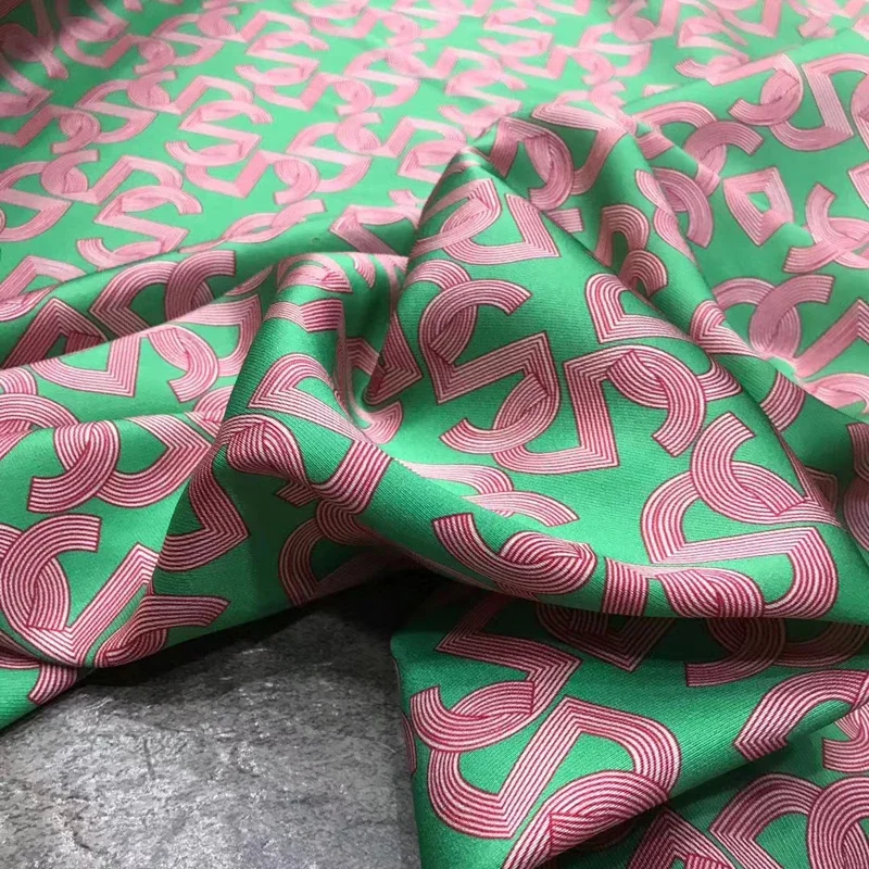 

140CM Wide 21MM Letter S Print Stretch Twill Silk Fabric for Summer Dress Shirt Jacket G061