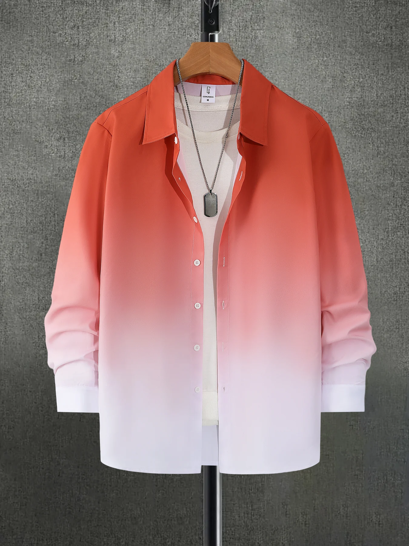 Men's Gradient Color Lapel Long Sleeve Shirt Spring Fall Loose Casual Commute Outerwear