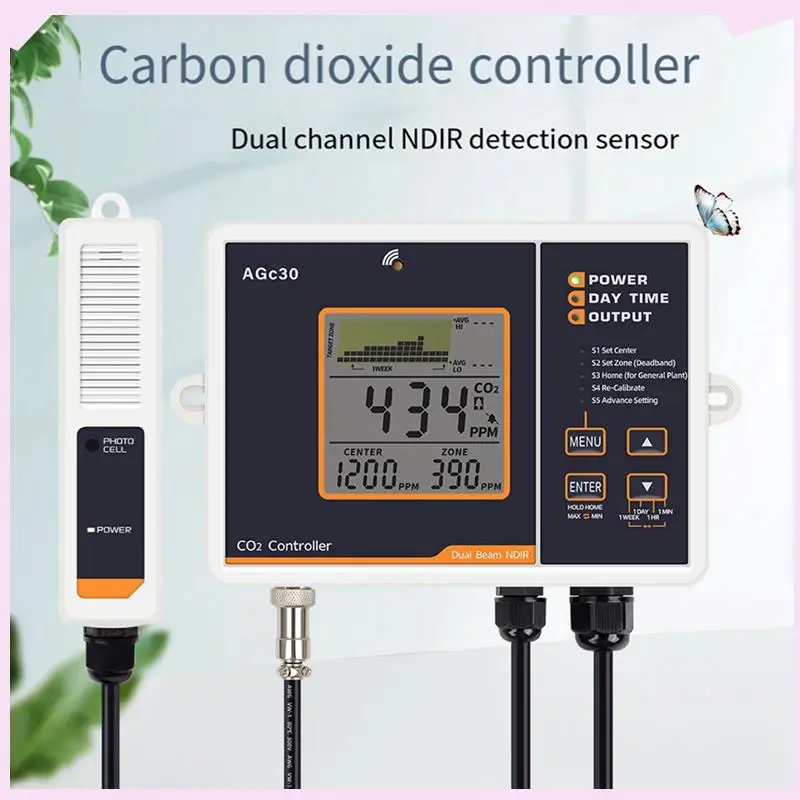 B24B Agc30 Smart CO2 Controller Dual Channel NDIR CO2 Sensor Day Night Carbon Dioxide Detector For Greenhouse US Plug