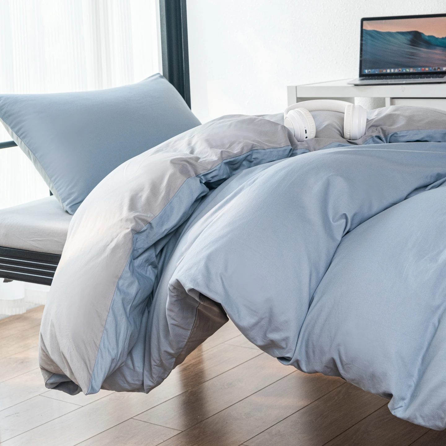 Minimalism Solid color Bedding Set, 100% Cotton 3pcs Set Single Size, Back to School Season for Student Dormitory Decoration