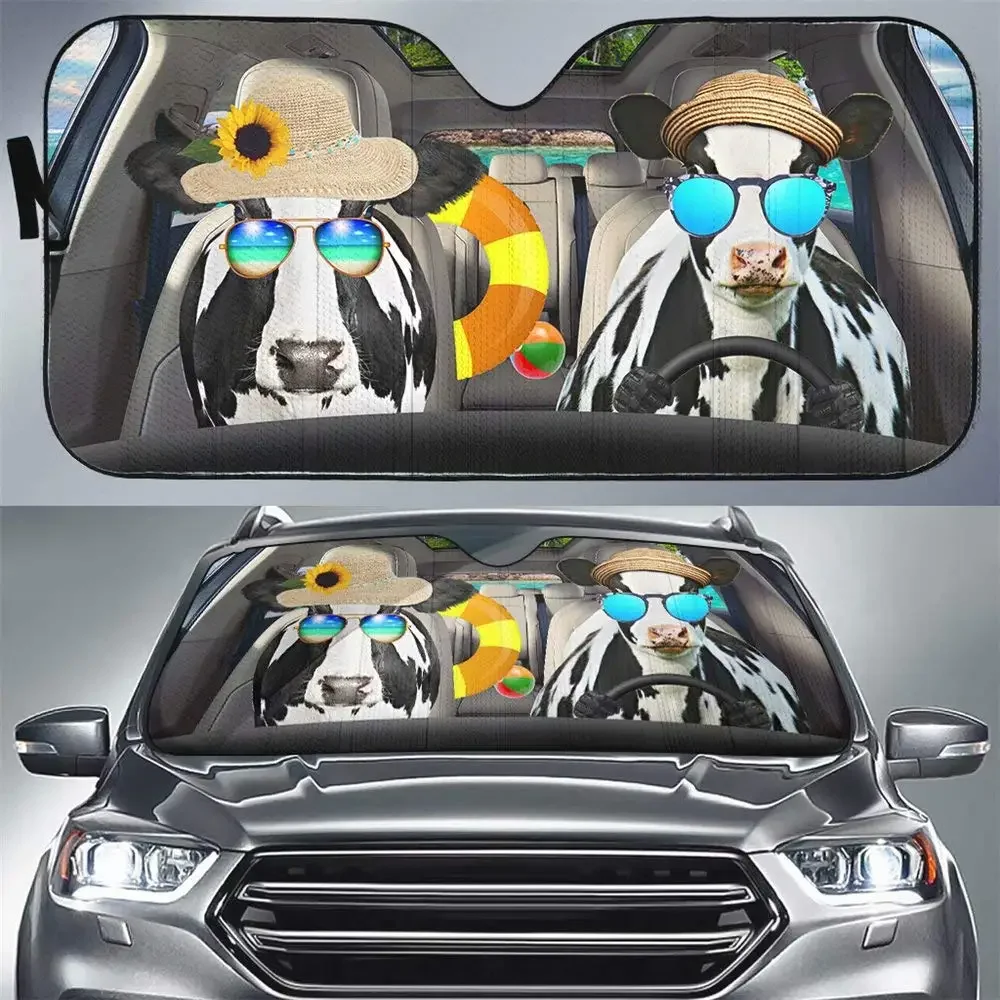 Sea Beach Cow Driver Sun Shade Cow Vehicle Shield Car Sun Reflector,Sea Vacation Anti-Sunlight Auto Front Window Windshield Funn