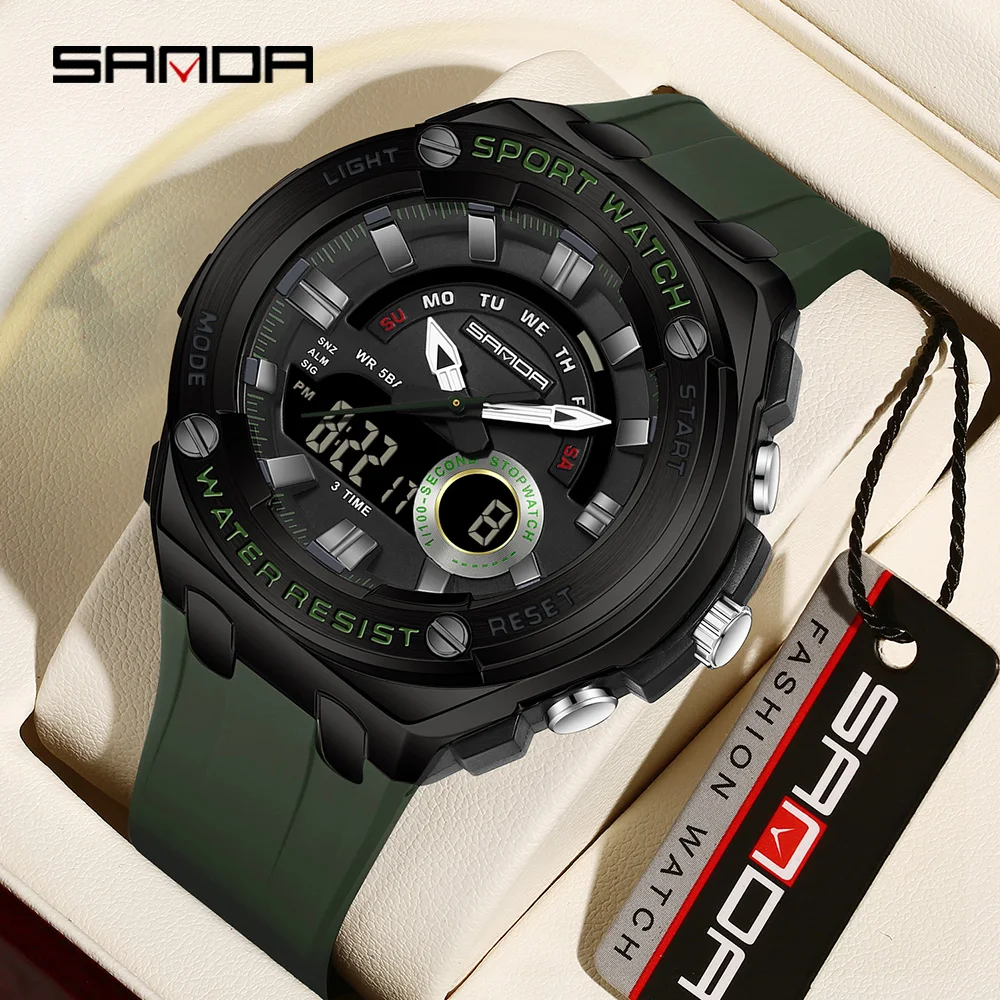 Fashion Sanda 3190 Hot Selling Multifunctional Men\'s Electronic Quartz Watch Waterproof Night Light Alarm Clock Student Sports