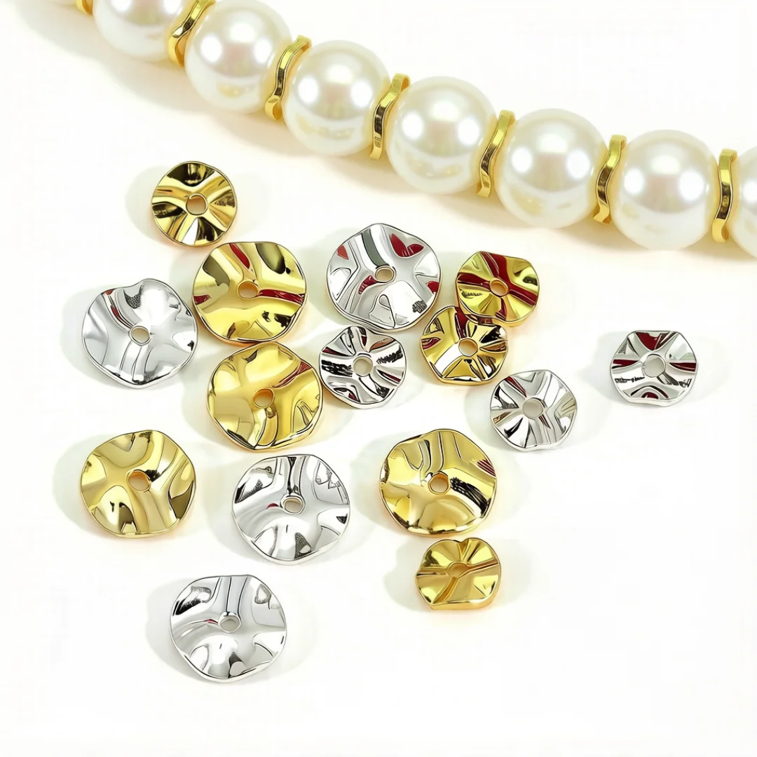 

30pcs 18k Copper Plated Real Golden Thick Silvery Wave Spacing Beads DIY Necklace Bracelet Jewelry Making Accessories