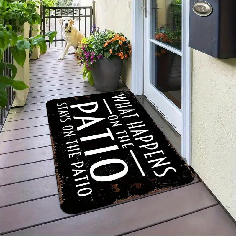What Happens on The Patio Stays on The Patio Doormat Non-slip Outdoor Mat Funny Quote Welcome Rug for Backyard Porch Home Decor