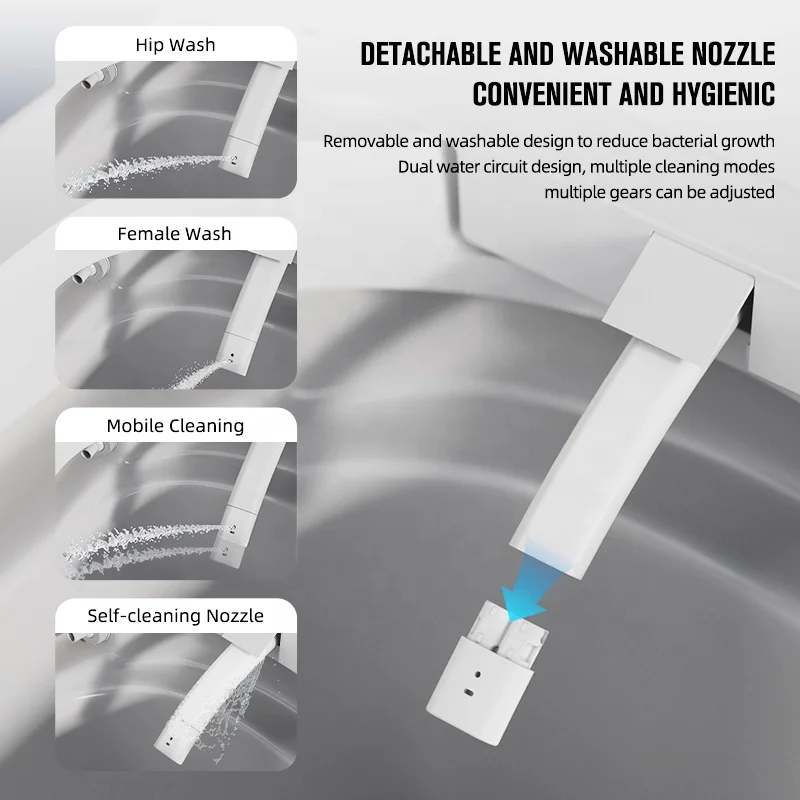Inteligentna toaleta bezramkowa HKZX z bidetem, montowana na ścianie, elektryczna, z pilotem, odpływ P-trap, wbudowany zbiornik na wodę.