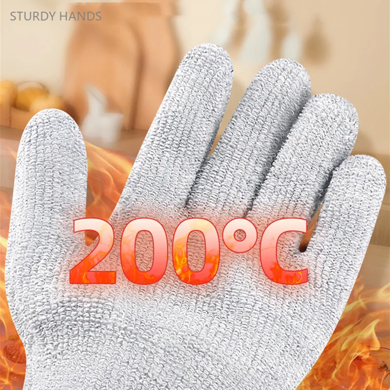 1 Pair High Temperature Gloves 300 /500 Degrees Microwave Oven Baking Industry Heat Insulation Fireproof Five Fingers Gloves