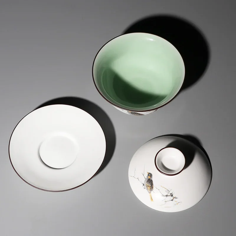 Matte White Ceramic Gaiwan, Teacup, Chinese Kung Fu Tea Set, Porcelain Tea Cup, Bowl, Tureen with Saucer, Elegant Teaware