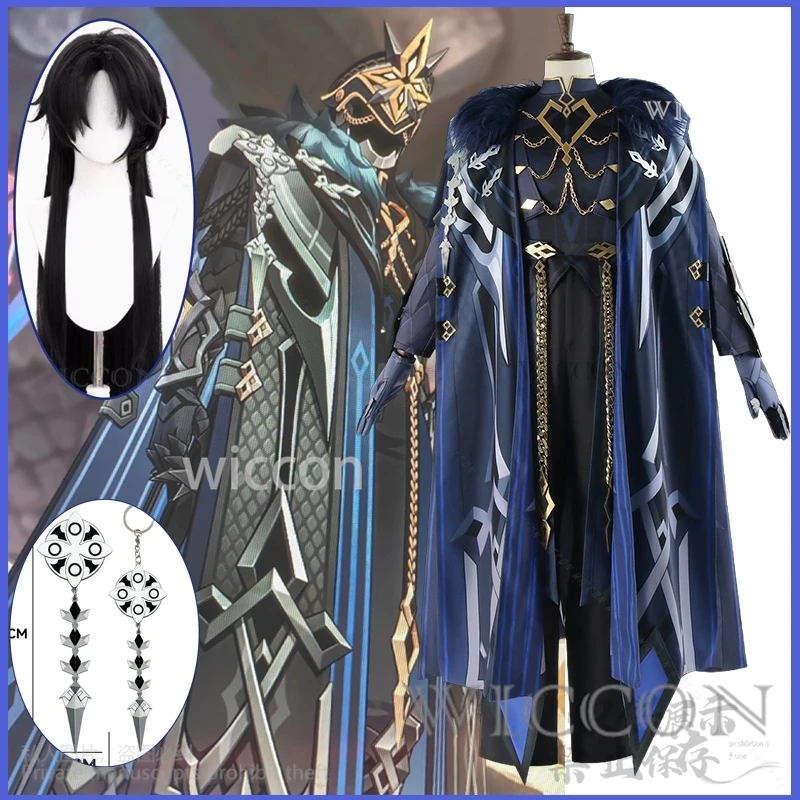 

Ainme Game Genshin Impact New Costume Cosplay Capitano Fatui Uniform Cape Cos Wigs Props Shoes Halloween Xmas Full Set Roleplay