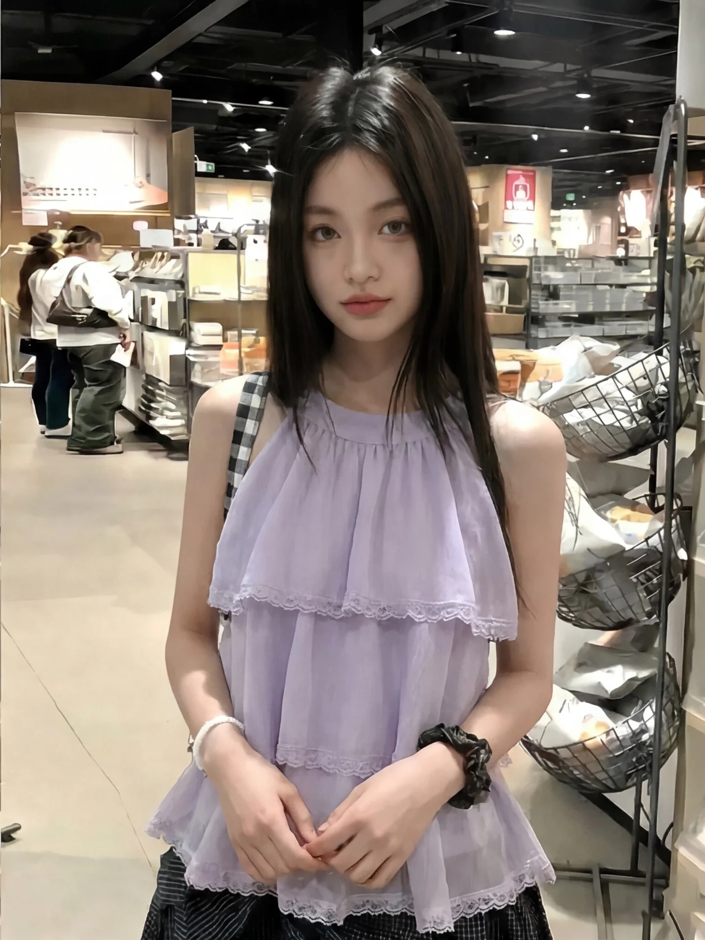 Delicate Purple Multi-Layer Lace Splicing Hanging Neck Vest Women Summer Super Beautiful Sleeveless Hem Skirt Top Sweet Style...